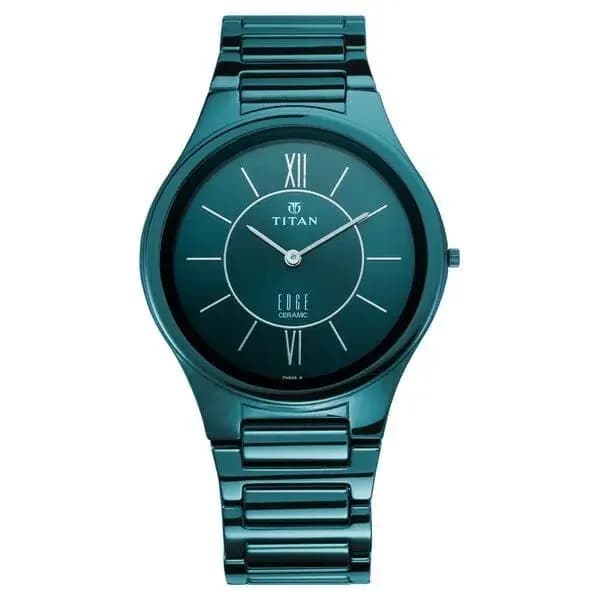 Titan Edge Ceramic Quartz in Glossy Electric Blue Dial Watch for Men (NS1696QC03)