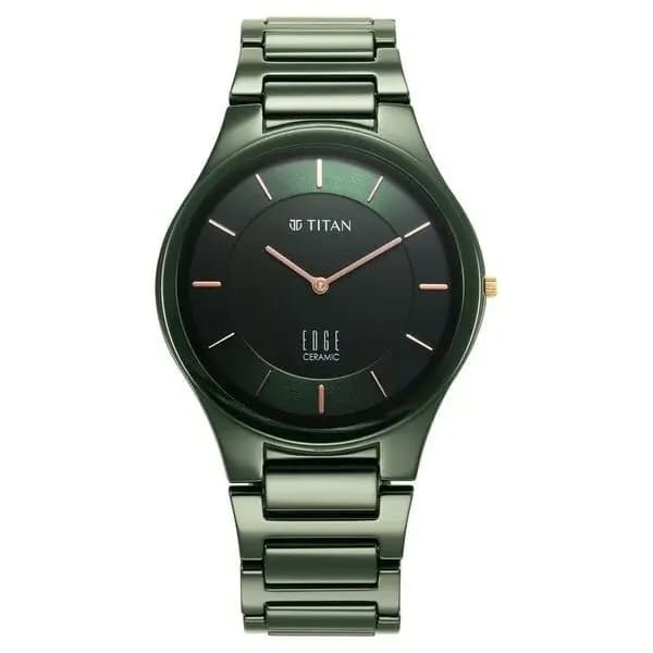 Titan Edge Ceramic Quartz in Glossy Green Dial Watch for Men (NS1696QC06)