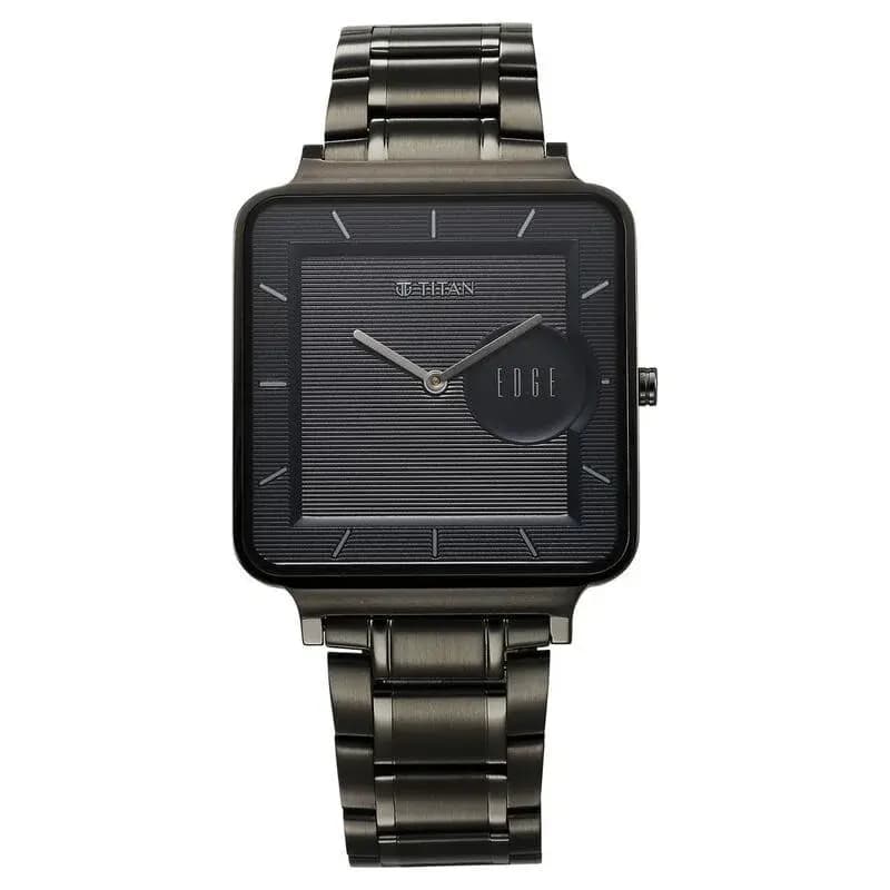 Titan Edge Quad Quartz Analog Blue Dial With Grey Stainless Steel Strap Watch For Men (10017QM01)