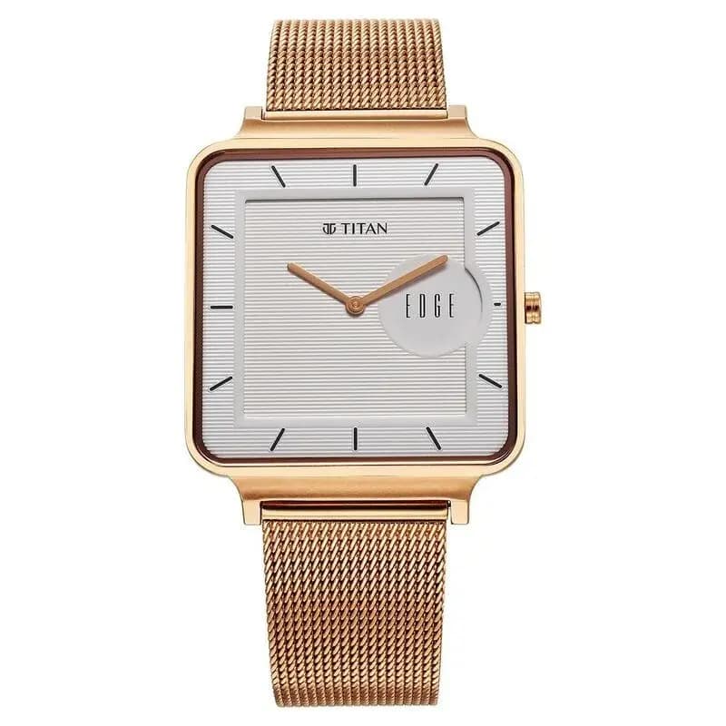 Titan Edge Quad Quartz Analog White Dial With Rose Gold Stainless Steel Strap Watch For Men (10017WM01)