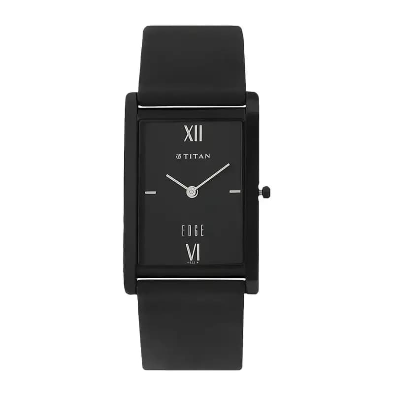 Titan Edge Quartz Analog Black Dial Leather Strap Watch for Men (NS1043NL01)