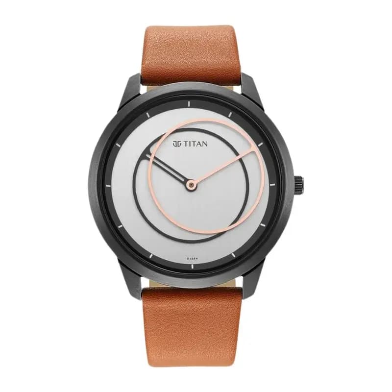 Titan Geometrix Silver Dial Analog Leather Strap watch for Men (NS1801QL01)
