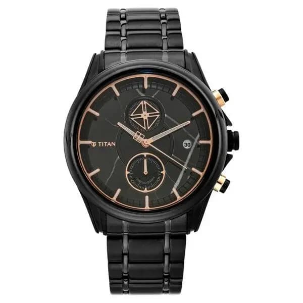 Titan Grandmaster Black Dial Chronograph Stainless Steel Strap watch for Men (NS1847KM02)