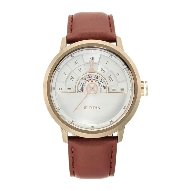 Titan Grandmaster White Dial Quartz Analog Leather Strap Watch for Men (NS1828QL02)
