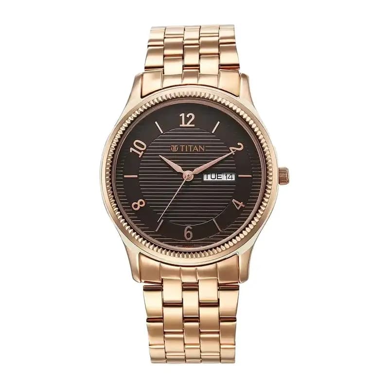 Titan Karishma Brown Dial Analog with Day and Date Stainless Steel Strap Watch for Men (NS1824WM01)