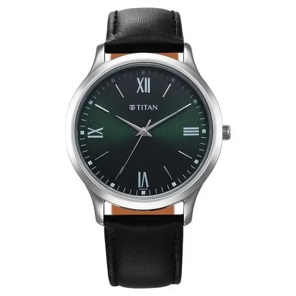 Titan Karishma Quartz Analog Green Dial Leather Strap Watch for Men (1825SL16)