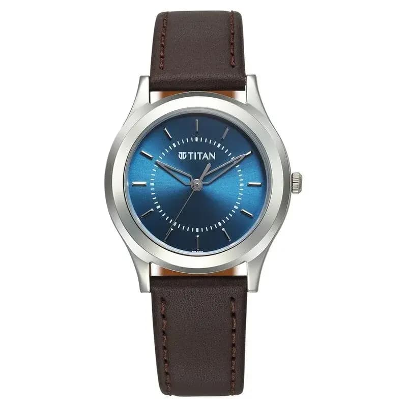 Titan Karishma Zing Quartz Analog Blue Dial Leather Strap Watch (1648SL01)