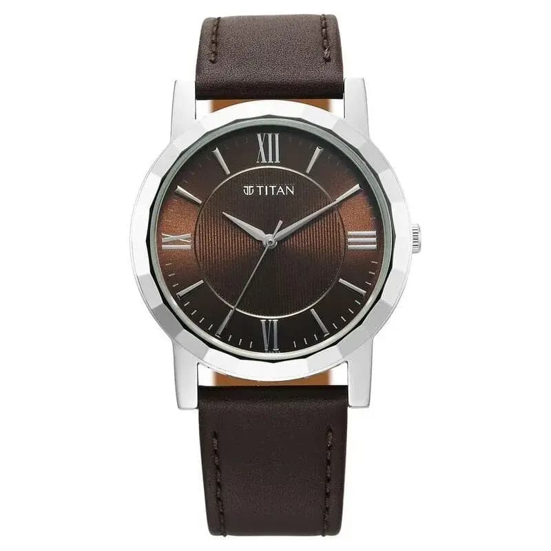 Titan Karishma Zing Quartz Analog Brown Dial Leather Strap Watch for Men (1644SL01)