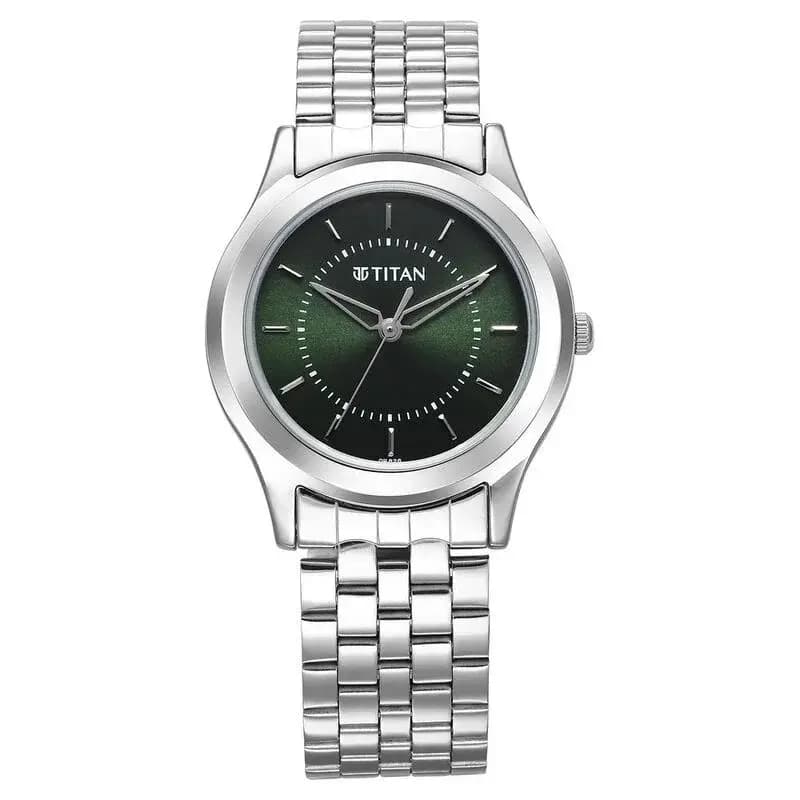 Titan Karishma Zing Quartz Analog Green Dial Stainless Steel Strap Watch (1648SM01)