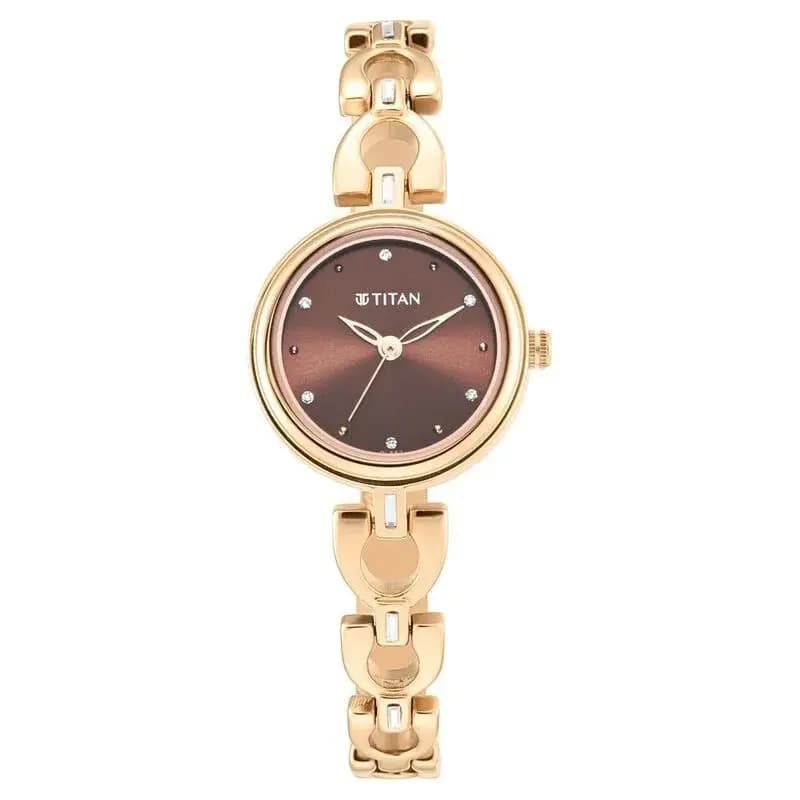 Titan Lagan Brown Dial Analog Metal Strap Watch for Women (NS2601WM04)