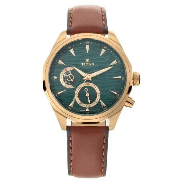 Titan Maritime Green Dial Quartz Multifunction Leather Strap watch for Men (NS1829QL01)