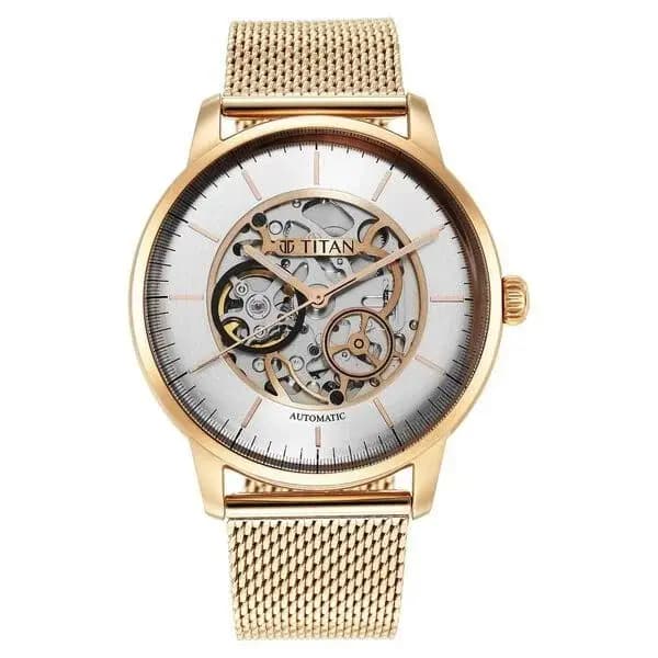 Titan Mechanical Silver Dial Analog Stainless Steel Strap Watch for Men (NS90110WM01)
