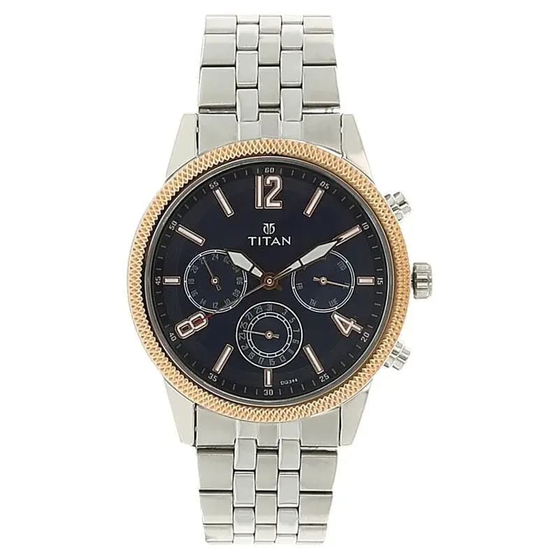 Titan Men's Metropolitan Luxe: Multifunction blue Dial with Two-Tone Stainless Steel Bracelet Watch (NS1734KM01)