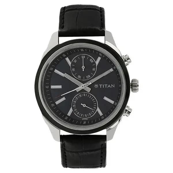 Titan Men's Midnight Precision: Multifunction Blue Dial with Classic Leather Strap Watch (NS1733KL01)