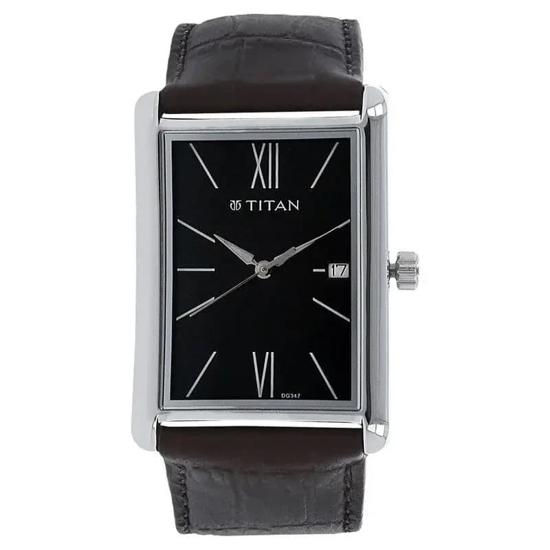 Titan Men's Urban Chic: Modernist Black Dial & Leather Strap Watch (NS1731SL01)