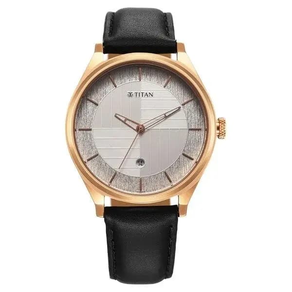 Titan Neo Economy Quartz Analog with Date Silver Dial Black Leather Strap Watch For Men (1802WL02)