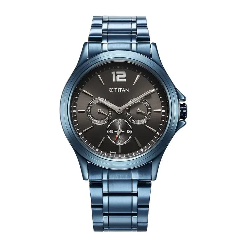 Titan Neo Splash Anthracite Dial Quartz Multifunction Stainless Steel Strap Watch for Men (1698QM01)