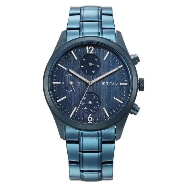 Titan Neo Splash Blue Dial Quartz Multifunction Stainless Steel Strap Watch for Men (NS1805QM07)