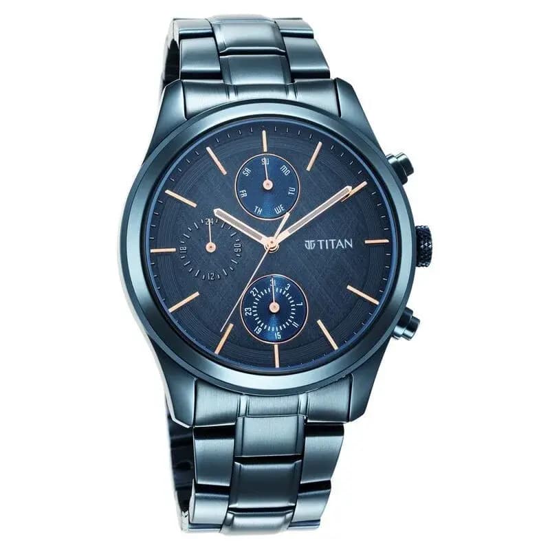 Titan Neo Splash Blue Dial Quartz Multifunction Stainless Steel Strap Watch (NS1805QM01)