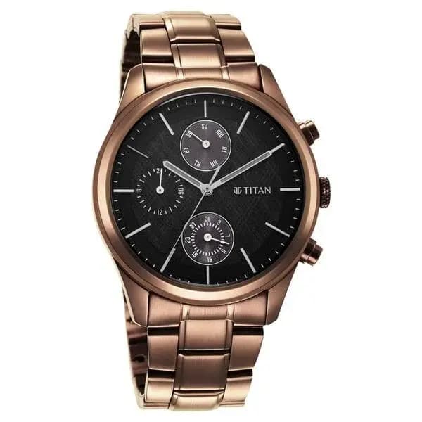 Titan Neo Splash Quartz Multifunction Black Dial Stainless Steel Strap Watch for Men (NS1805QM04)