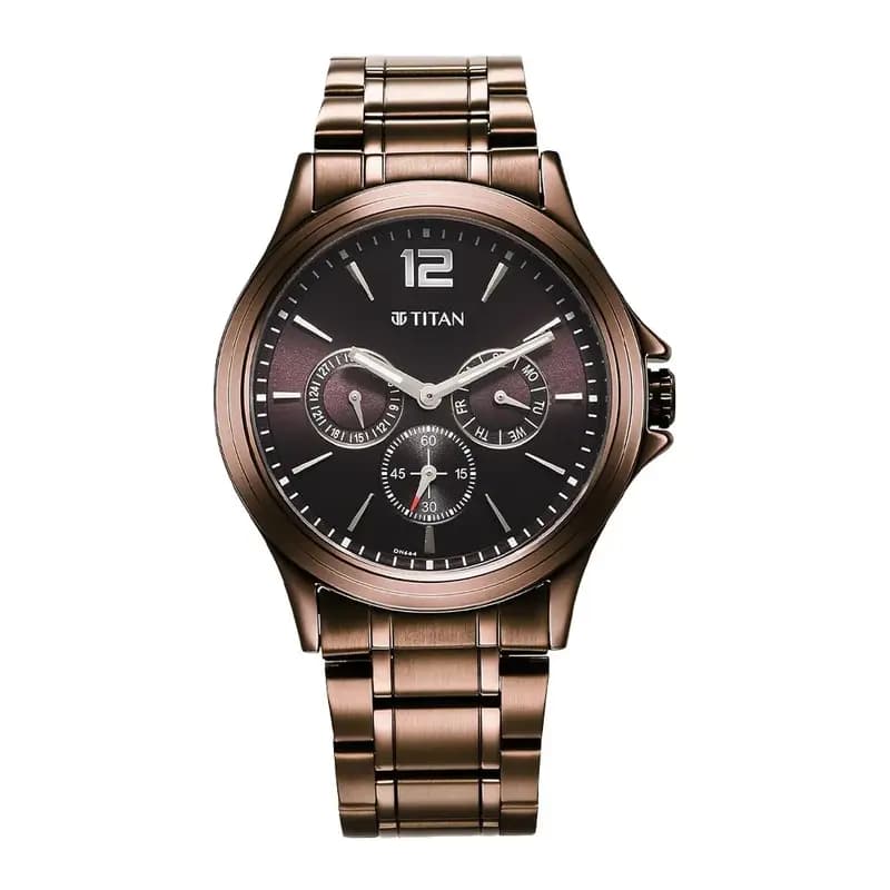 Titan Neo Splash Quartz Multifunction Brown Dial Stainless Steel Strap Watch for Men (NS1698QM02)