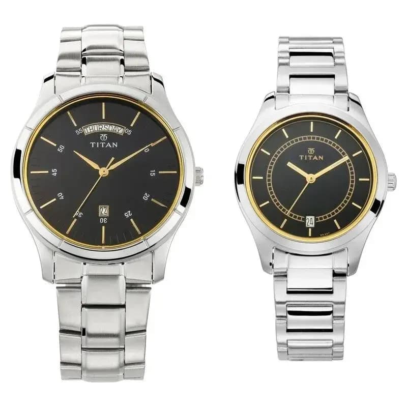 Titan NS17672596SM01P Bandhan Blue Dial Analog with Day and Date Stainless Steel Strap watch for Couple
