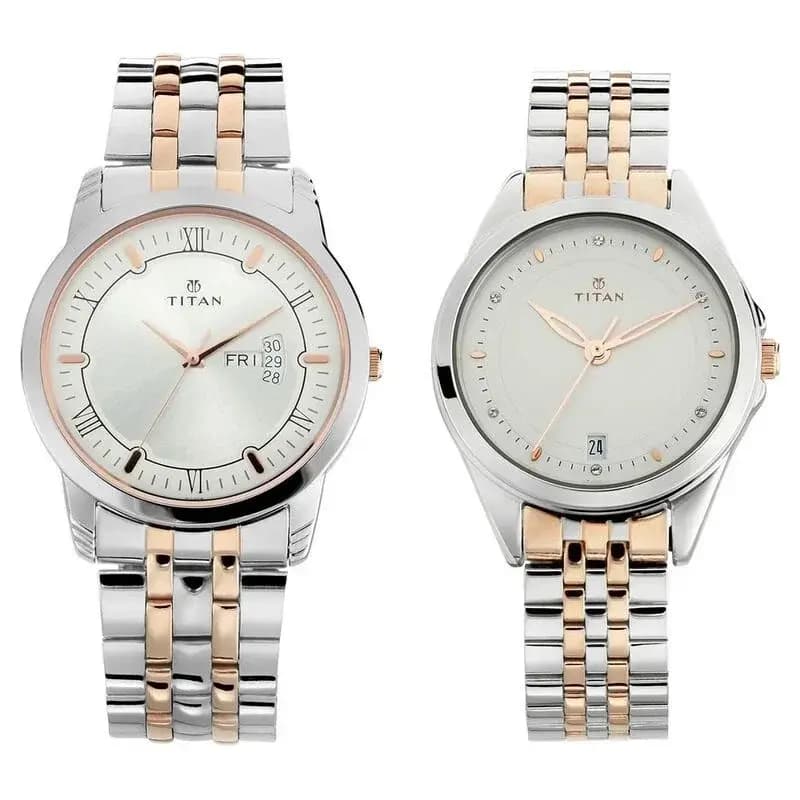 Titan NS17742565KM01P Bandhan Stainless Steel Strap Couple Watch