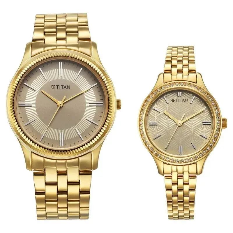 Titan NS18242712YM01P Champagne Dial Analog Stainless Steel Strap watch for Couple