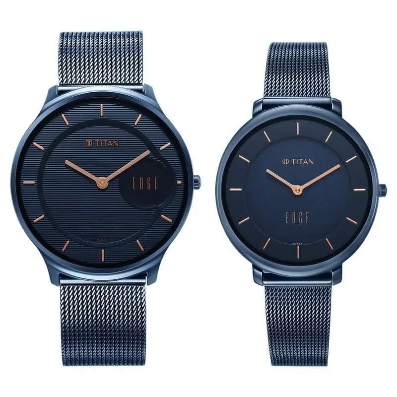 Titan NS18432655QM01P Edge Pair Blue Dial Analog Stainless Steel Strap watch for Couple