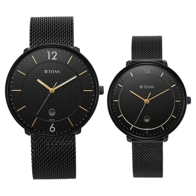 Titan NS18492651NM01P Bandhan Black Dial Stainless Steel Strap Couple Watch