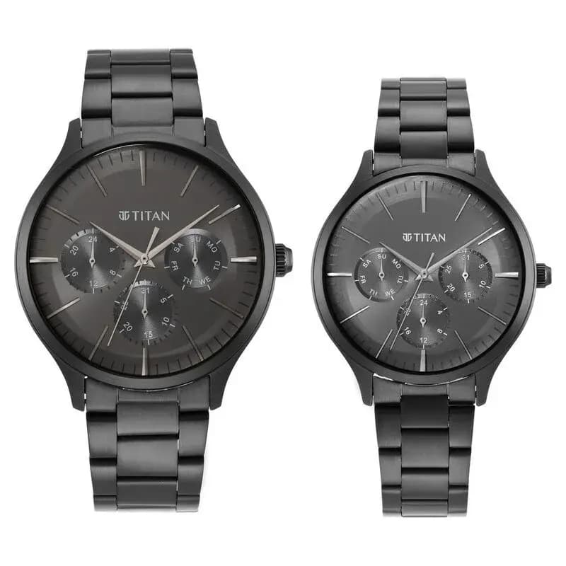 Titan NS9400494204NM01P Bandhan Multifunction Stainless Steel Strap Couple Watch