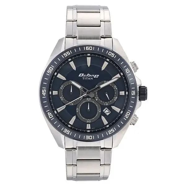 Titan Octane Blue Dial Chronograph Stainless Steel Strap watch for Men (NS90103KM02)