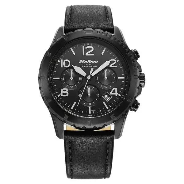 Titan Octane Classic Sporty Black Dial Chronograph Leather Strap watch for Men (NS90151NL01)