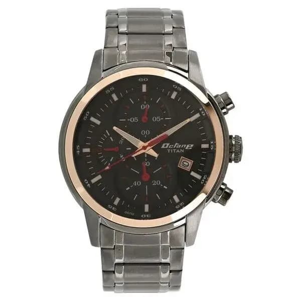 Titan Octane Quartz Chronograph Black Dial Stainless Steel Strap Watch for Men (NS90086KM03)