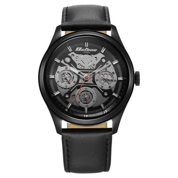Titan Octane Quartz Multifunction Black Dial With Black Leather Strap Watch For Men (1805NL07)