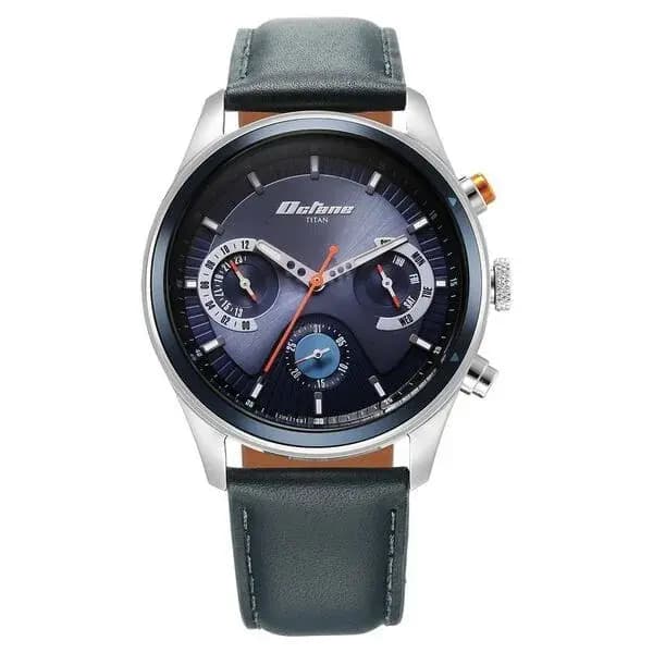 Titan Octane Quartz Multifunction Blue Dial With Blue Leather Strap Watch For Men (1805KL01)