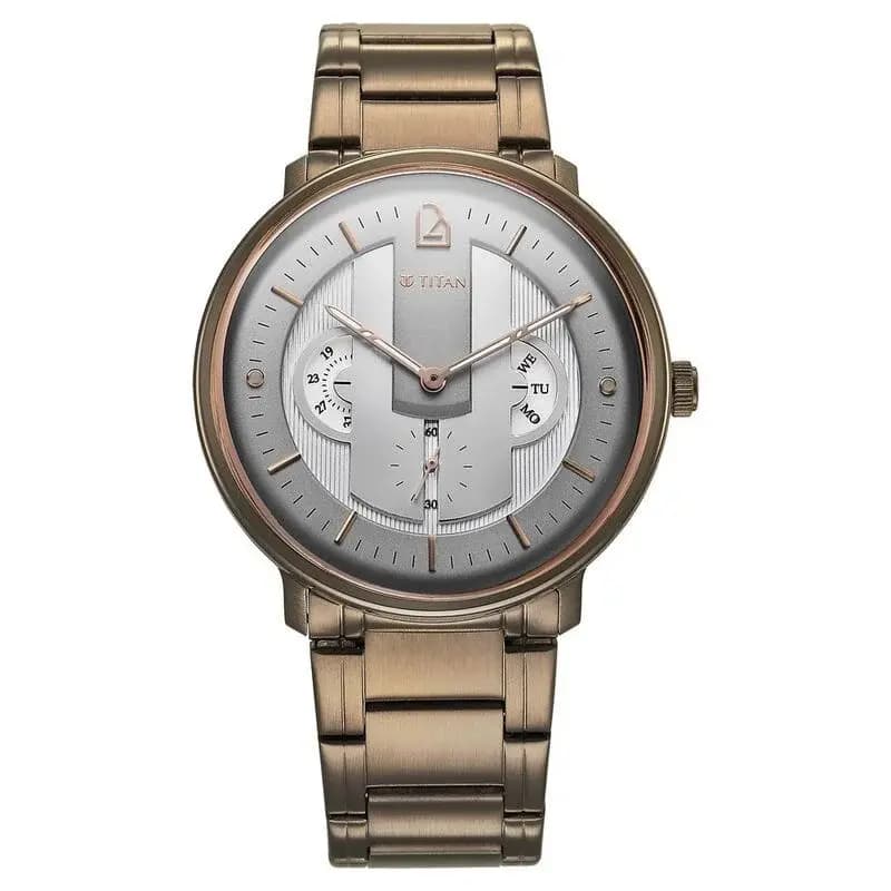 Titan Quartet Grey Dial Quartz Multifunction Stainless Steel Strap watch for Men (1882QM01)