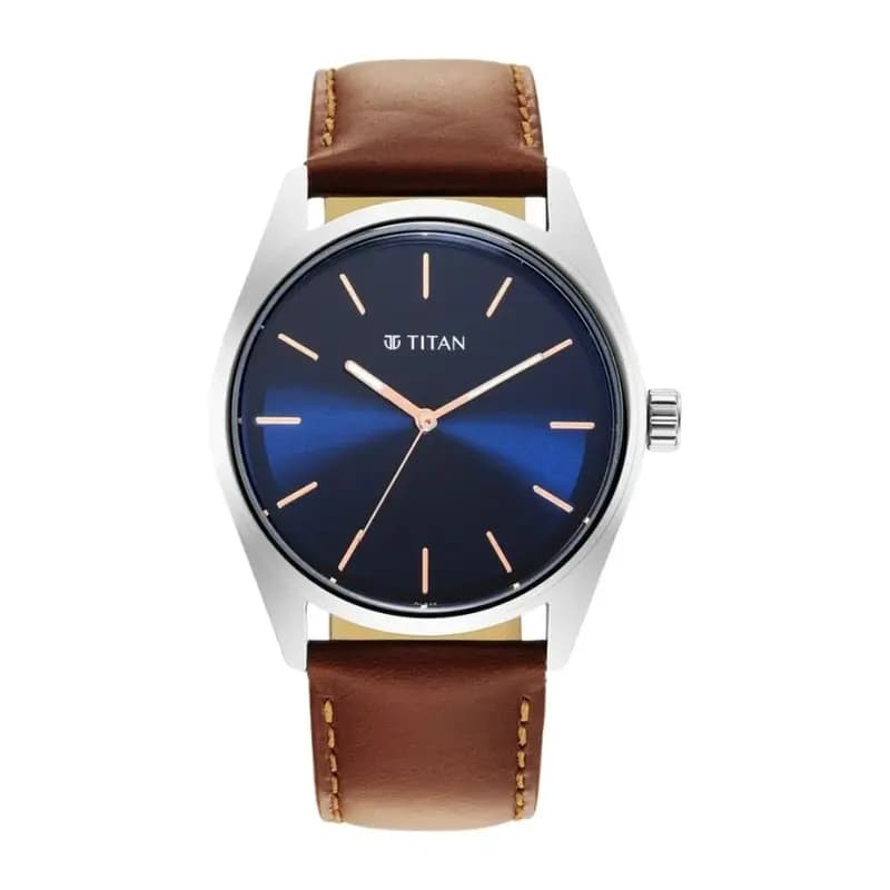 Titan Quartz Analog Blue Dial Leather Strap Watch for Men (NS1866SL01)