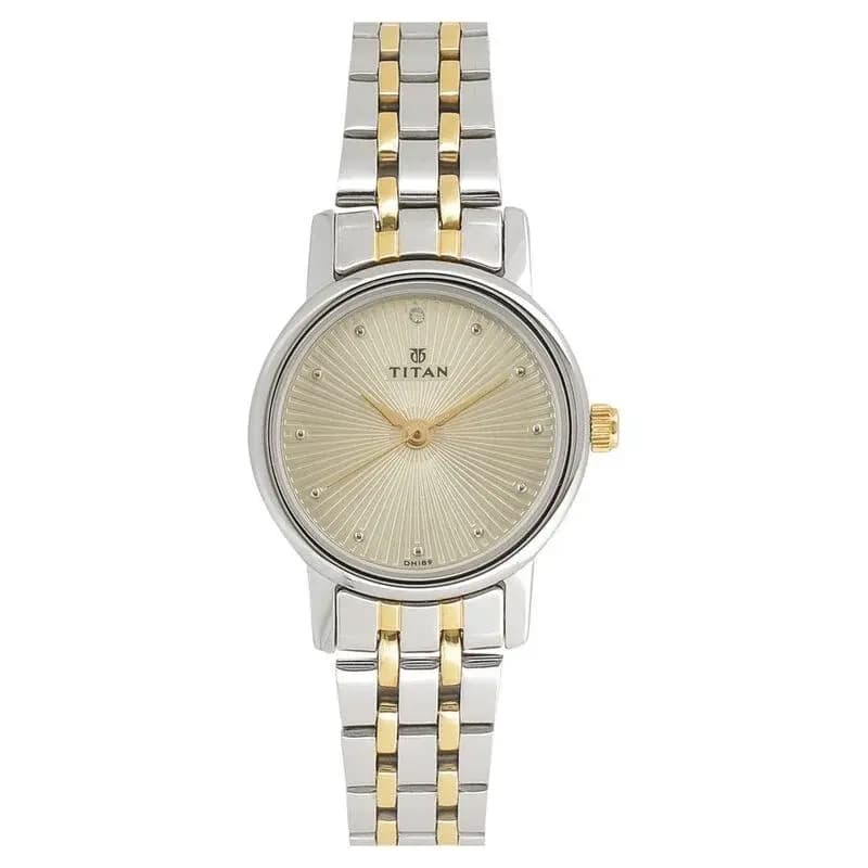 Titan Quartz Analog Champagne Dial Stainless Steel Strap Watch for Women (NS2593BM01)