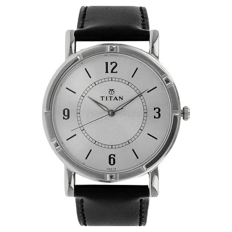 Titan Quartz Analog Silver Dial Leather Strap Watch for Men ? NN1639SL03
