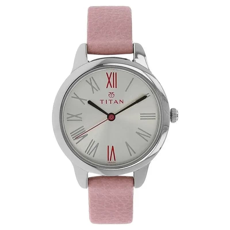Titan Quartz Analog Silver Dial Leather Strap Watch for Women (NS2481SL01)