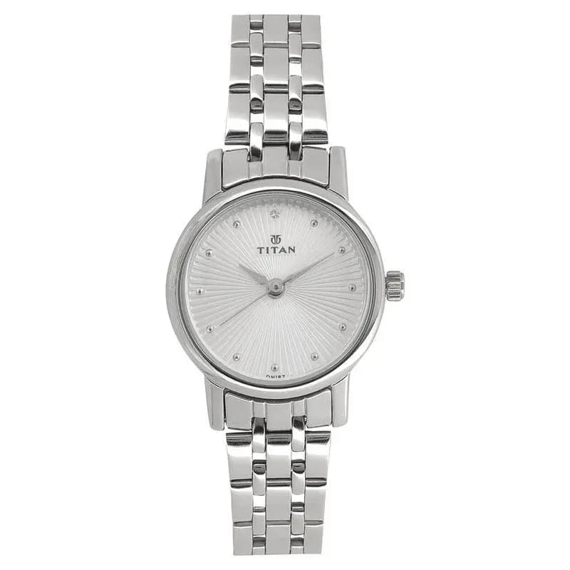 Titan Quartz Analog Silver Dial Stainless Steel Strap Watch for Women (NS2593SM01)
