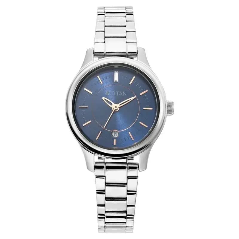 Titan Quartz Analog with Date Blue Dial Metal Strap Watch for Women (NS2638SM01)