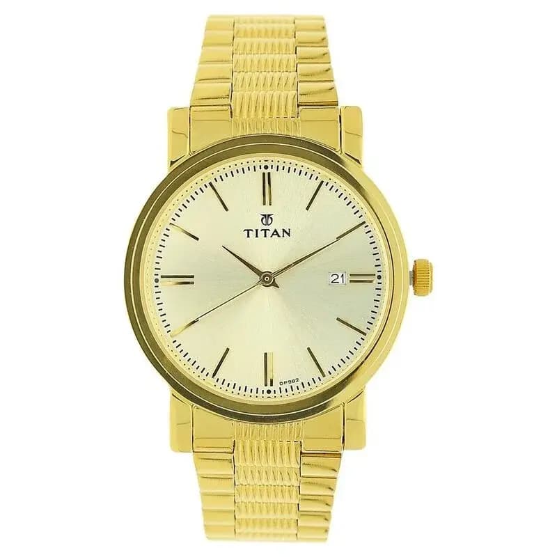Titan Quartz Analog with Date Champagne Dial Stainless Steel Strap Watch for Men (NS1712YM03)