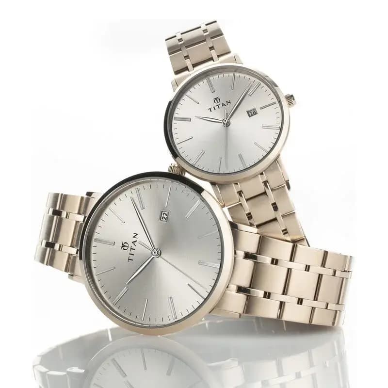 Titan Quartz Analog with Date Rose Gold Dial Stainless Steel Strap Watch for Couple (NS9400294202WM01P)