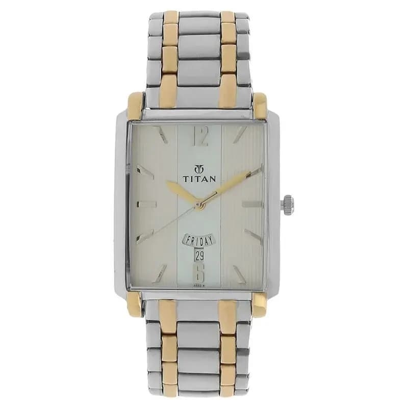 Titan Quartz Analog with Day and Date Silver Dial Stainless Steel Strap Watch for Men (NS1506BM01)