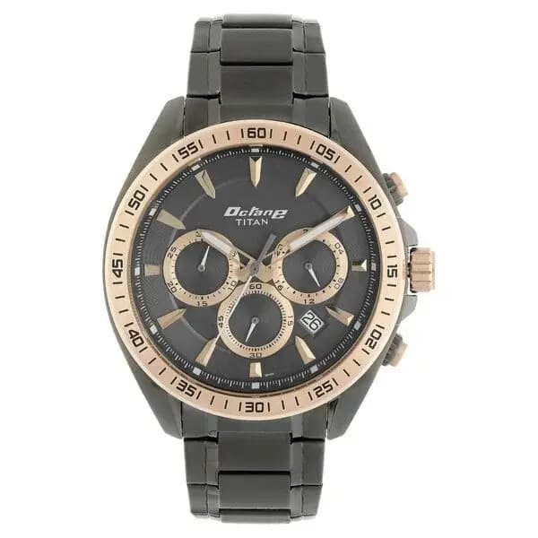 Titan Quartz Chronograph Black Dial Stainless Steel Strap Watch for Men (NS90103KM03)