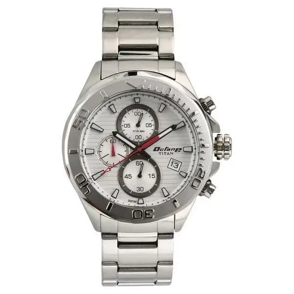 Titan Quartz Chronograph Silver Dial Stainless Steel Strap Watch for Men (NS90087KM01)