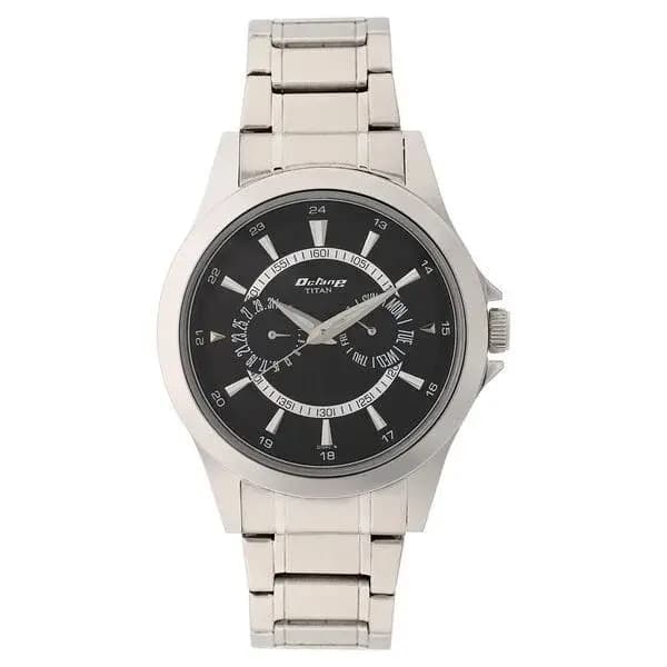 Titan Quartz Multifunction Black Dial Stainless Steel Strap Watch for Men (NN9323SM02)