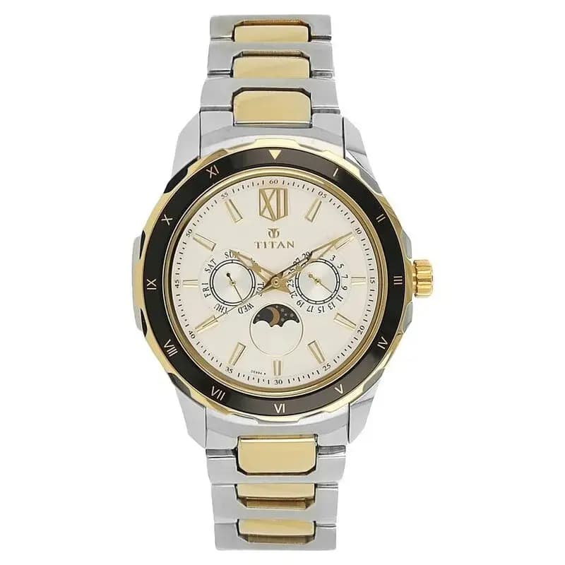 Titan Quartz Multifunction White Dial Stainless Steel Strap Watch for Men (NS1688KM02)